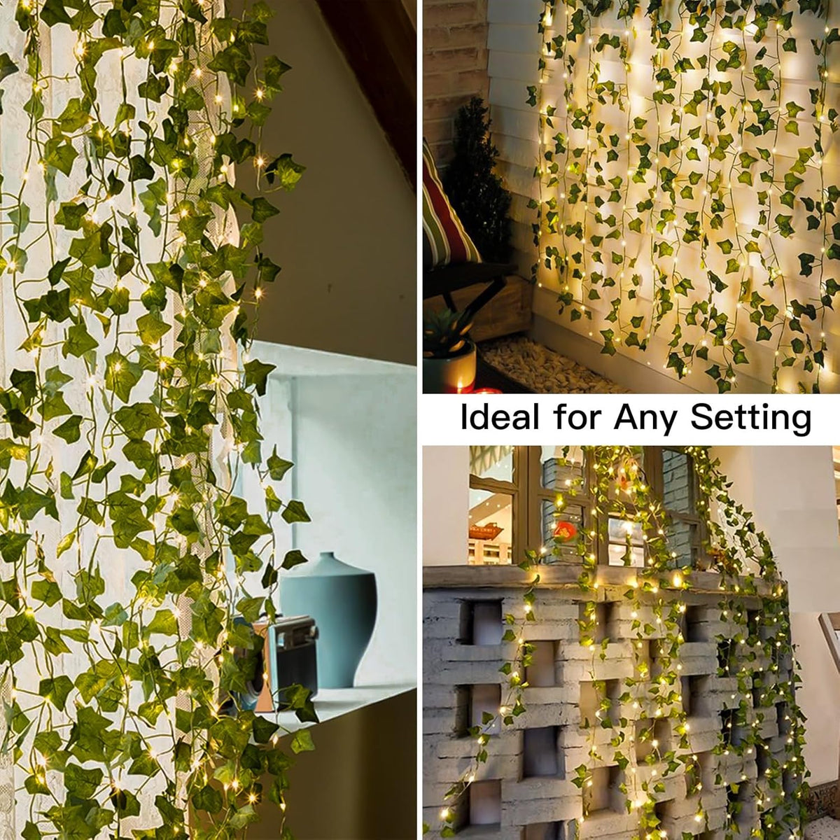 suddus Fairy Lights with Vines – Outdoor Party Tent and Porch Decor, 6.5ft x 6.5ft Greenery Backdrop, USB or Plug-In