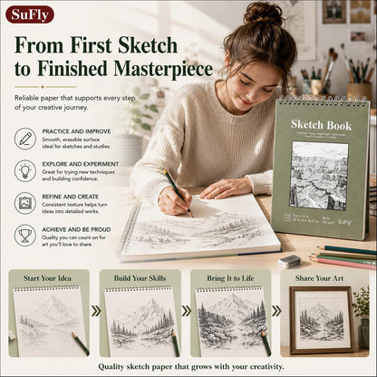 SuFly 9x12 Drawing Sketch Book, Meaningful Holiday Gift for Art Students and Beginners