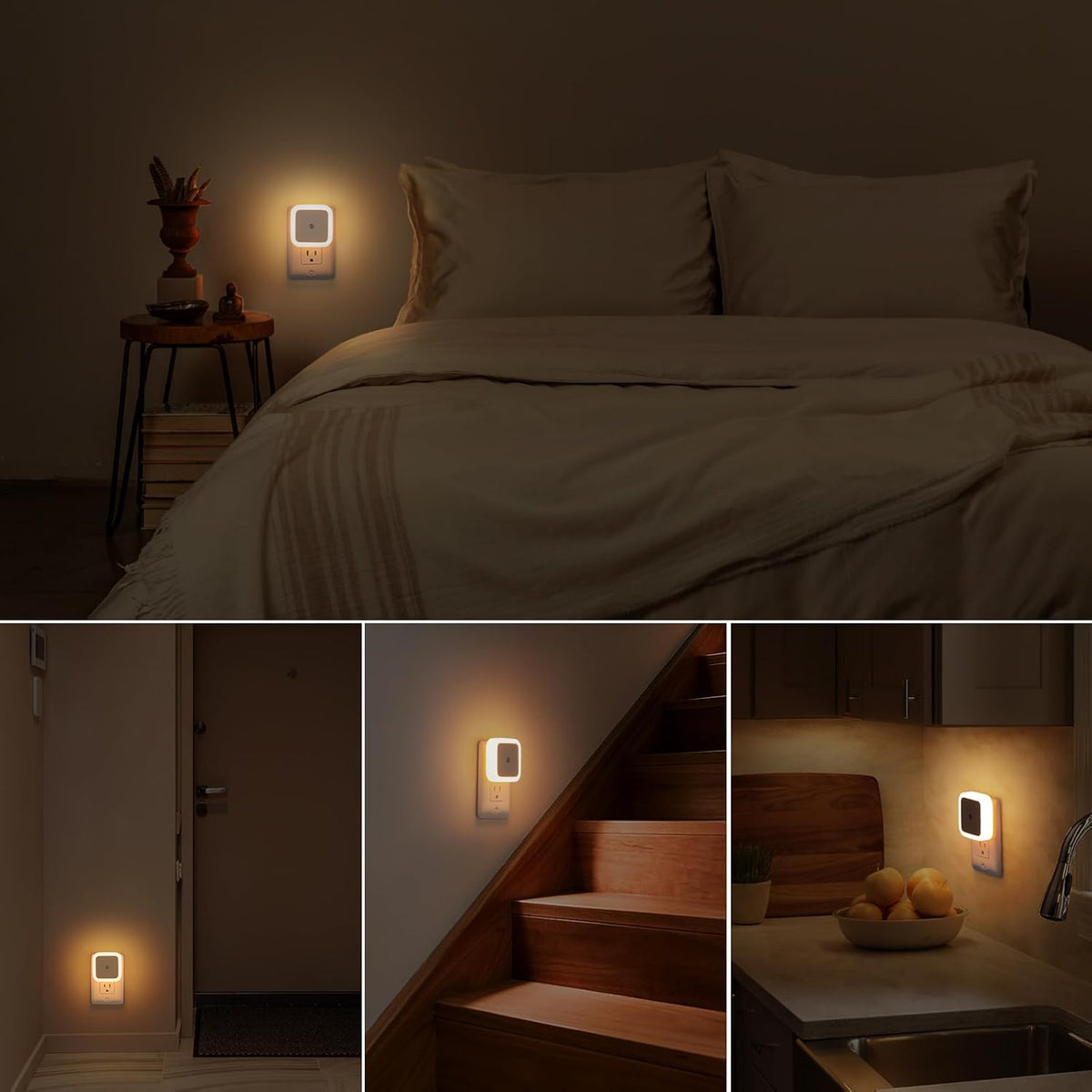 Sujeet Plug-in Nightlight 8-Pack – Soft Warm White Glow for Nursery, Playroom, and Children's Bathroom Nighttime Visits