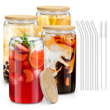16 oz BPA-Free Glass Tumbler with Bamboo Lid – Mindful Morning Ritual Cup for Iced Coffee and Wellness Lattes, 4 Pack