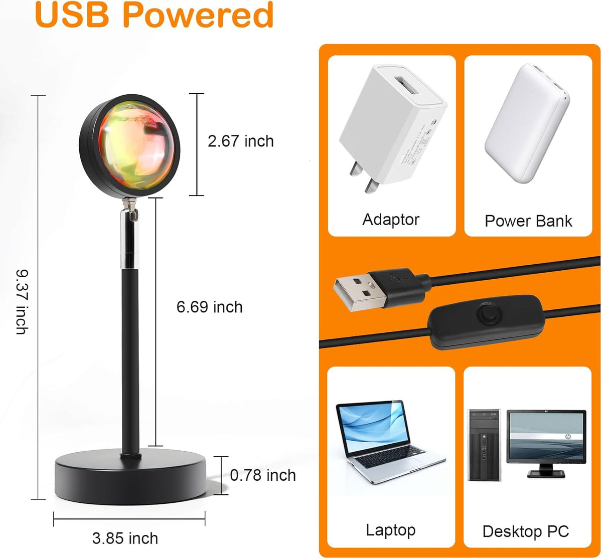 Sunset Lamp Projector – Mindful Wind Down Lamp, Soothing Multicolor Sunset Glow for Evening Relaxation