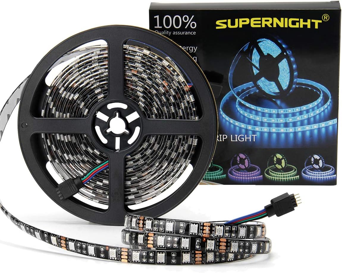 SUPERNIGHT RGB LED Strip Lights – 16.4ft Black PCB Ambient Backlighting for Behind TV and Media Walls