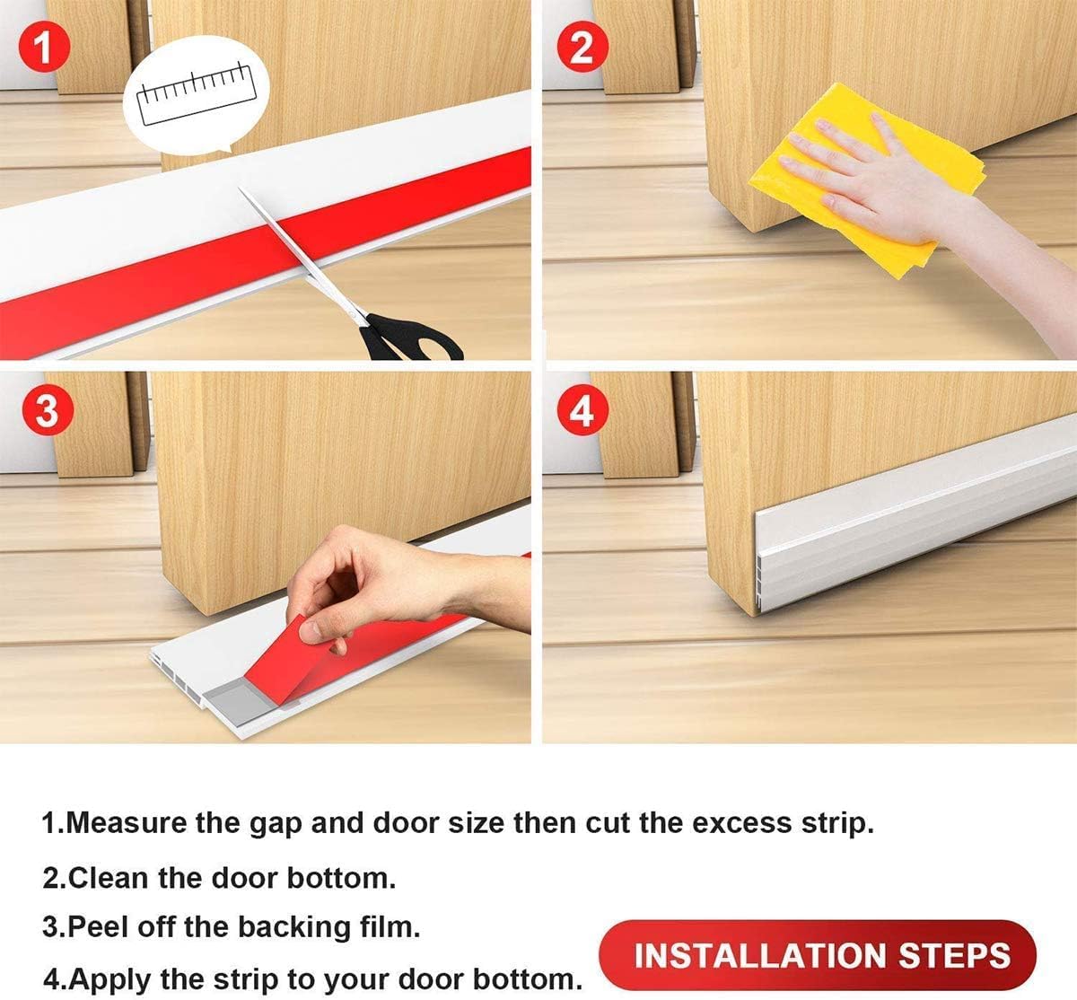 Suptikes 2 Pack Door Draft Stopper for Bedroom Decor, Self-Adhesive Silicone Weather Stripping in White