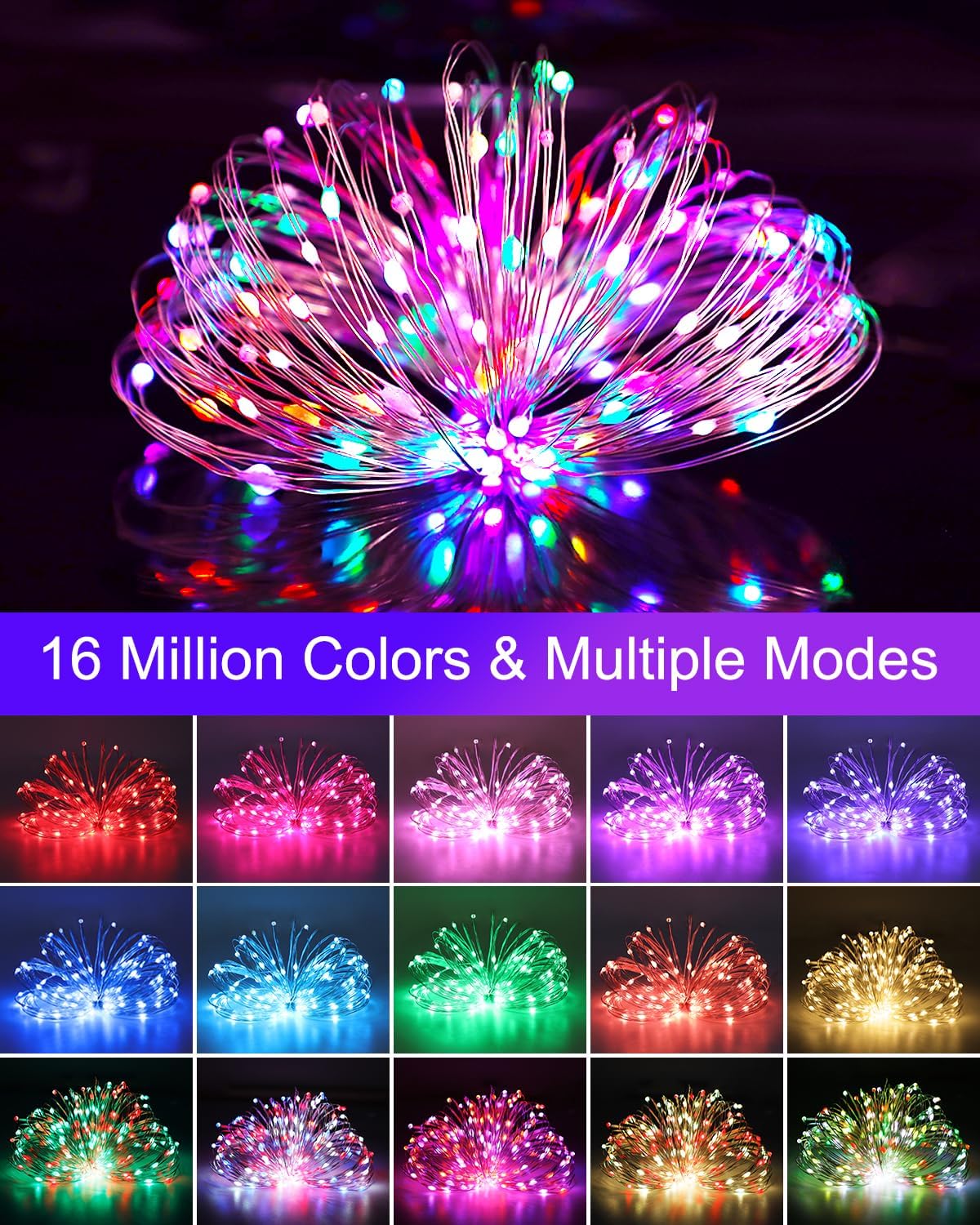 Surplife 16 Million Color Twinkle String Lights 33Ft USB – Unique Housewarming Gift and Valentine's Day Present