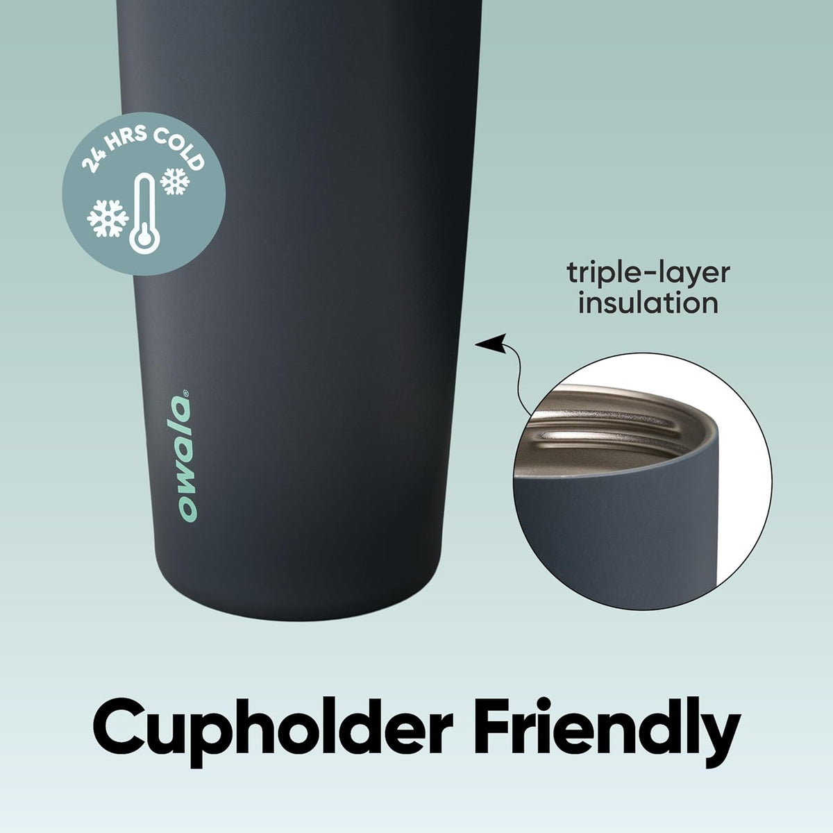 sweat-proof exterior and wide-mouth opening for ice and easy cleaning