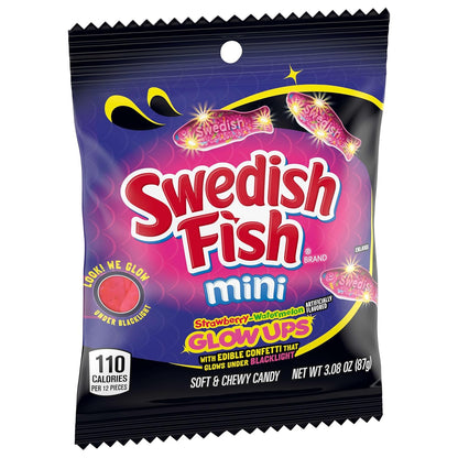SWEDISH FISH Mini Glow Ups Gummy Candy – Backpack Snack for Camping Trips and Road Trips, Bulk Strawberry-Watermelon Glow Gummies