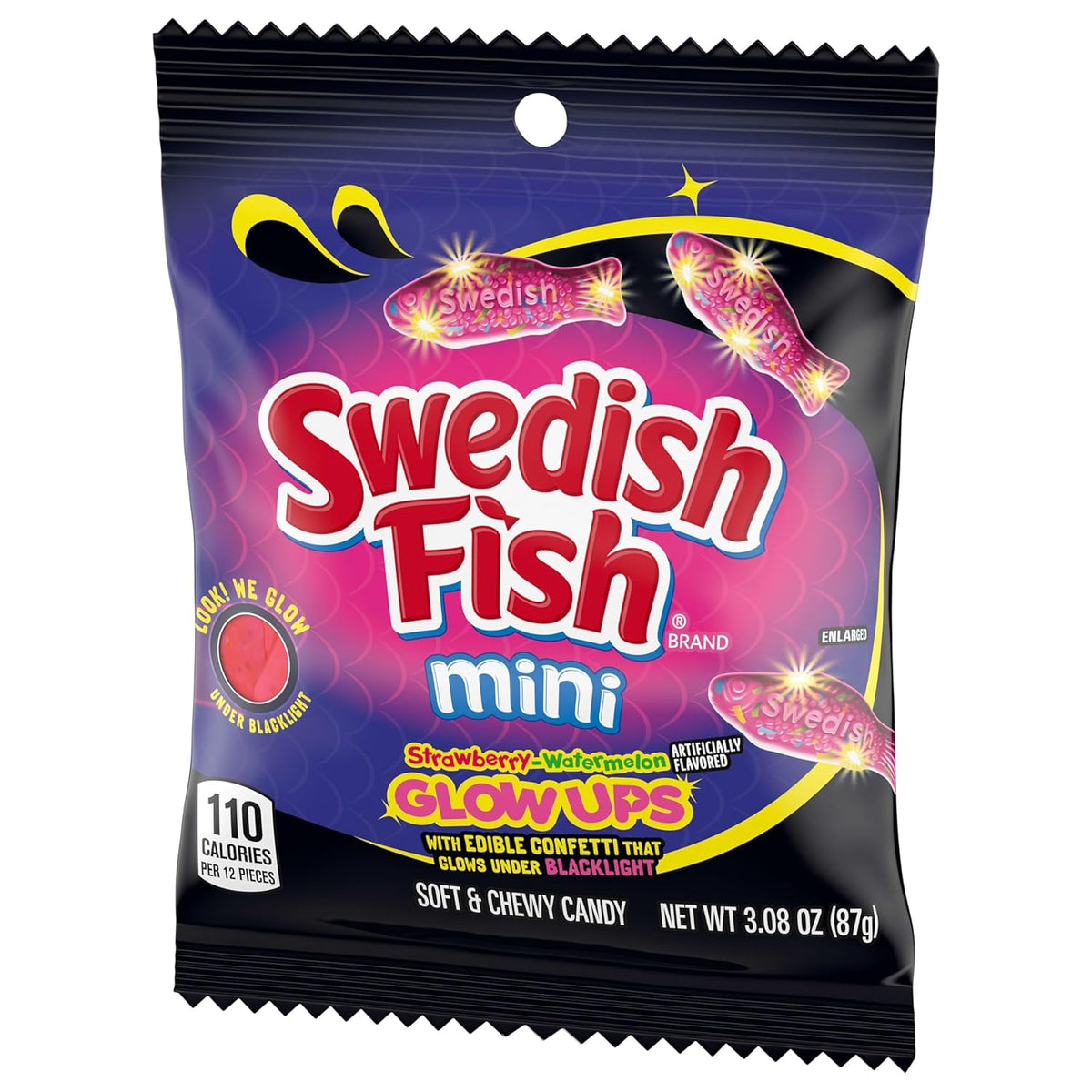 SWEDISH FISH Mini Glow Ups Gummy Candy – Backpack Snack for Camping Trips and Road Trips, Bulk Strawberry-Watermelon Glow Gummies