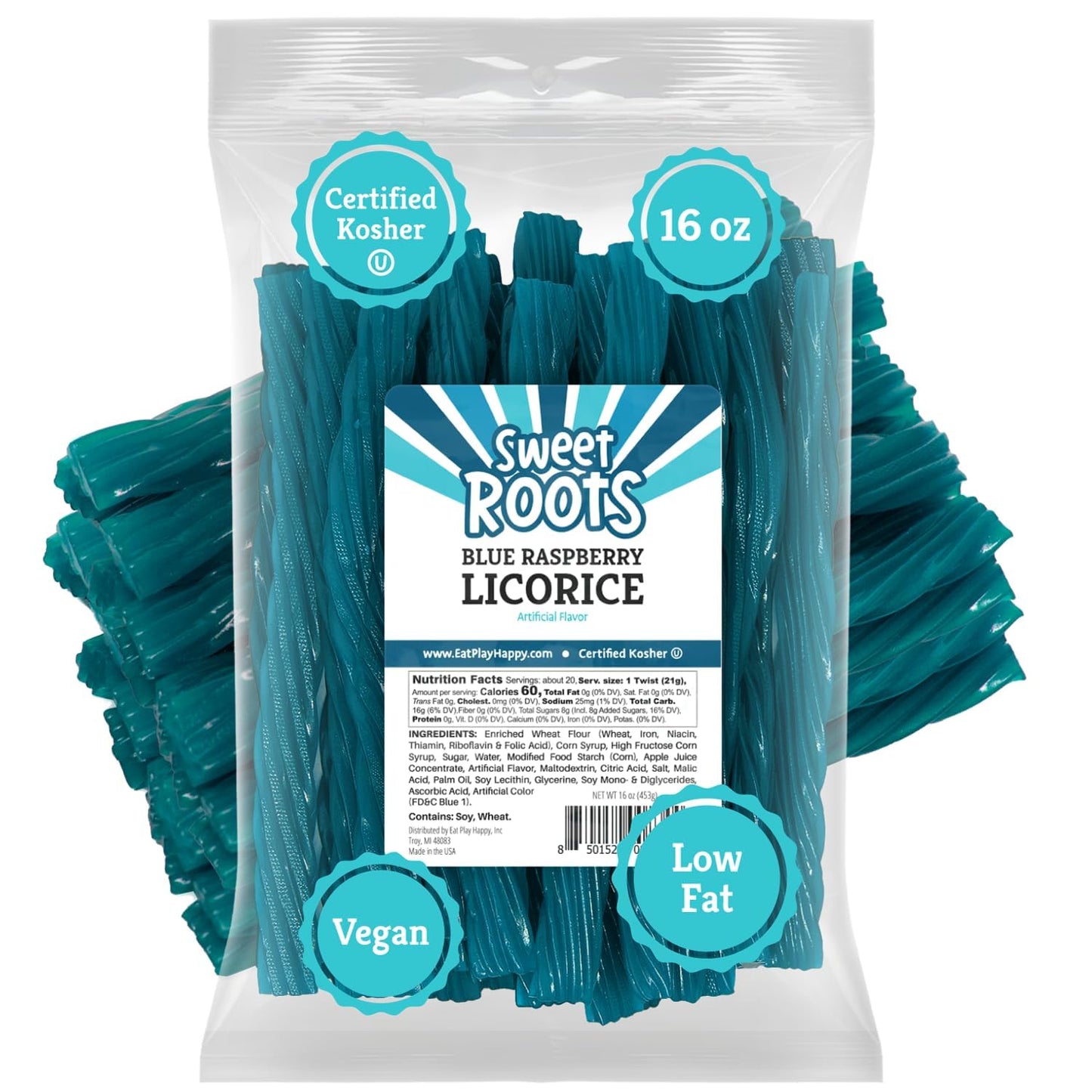 Sweet Roots Blue Raspberry Licorice Twists – 1 Lb Bag of Soft Chewy Candy for Picnic Baskets, Camping Trips, and Road Trips