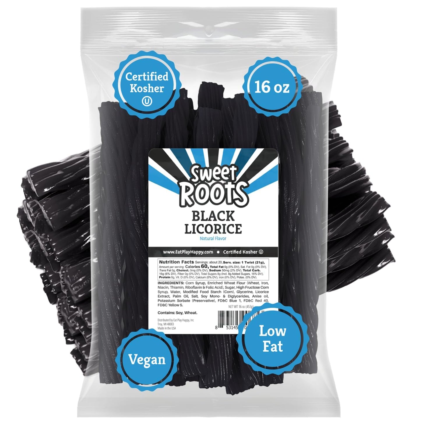 Sweet Roots Blue Raspberry Licorice Twists – 1 Lb Bag of Soft Chewy Candy for Picnic Baskets, Camping Trips, and Road Trips