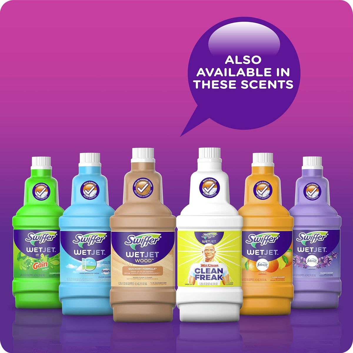 Swiffer WetJet No-Rinse Floor Cleaner with Febreze – Pet and Kid Safe Lavender Refill, 1.25L Pack of 2