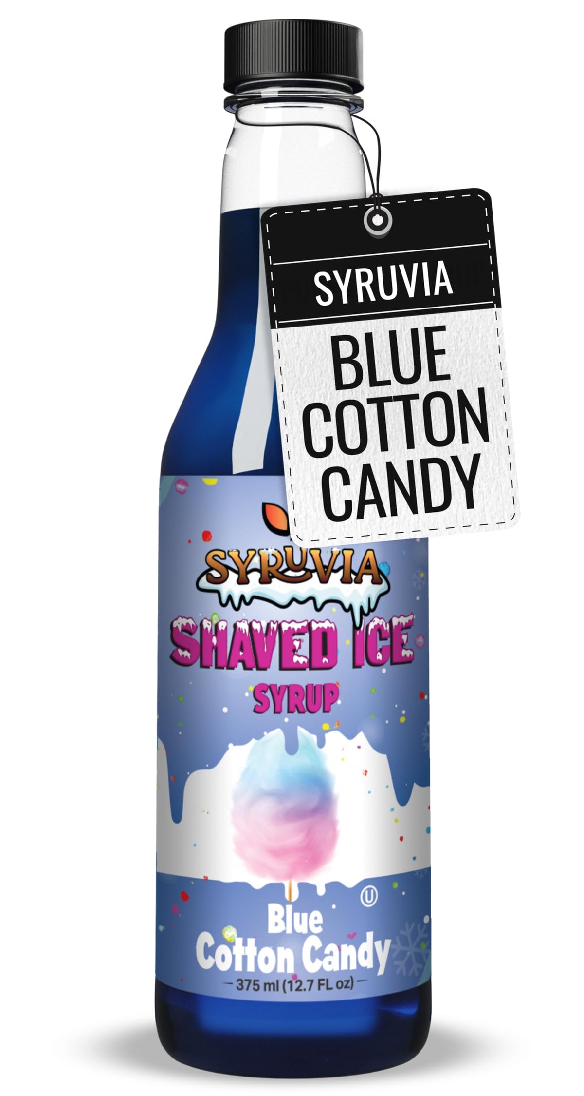 Syruvia Snow Cone Syrup 12.7oz - Blue Cotton Candy Syrup For Shaved Ice, Snow Cones, Slushies, Italian Soda, Popsicles. Kosher, Dairy-Free.