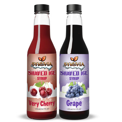 Syruvia Snow Cone Syrup 12.7oz - Very Cherry &amp;amp; Grape Syrup For Shaved Ice, Snow Cones, Slushies, Italian Soda and Popsicles. Kosher, Dairy-Free.