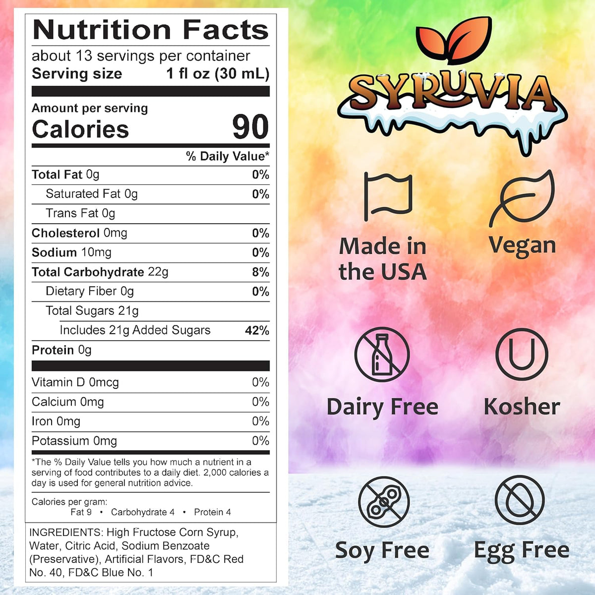 Syruvia Snow Cone Syrup for Backyard and Pool Deck, Ready-to-Pour Flavoring for Shaved Ice and Slushie Machines