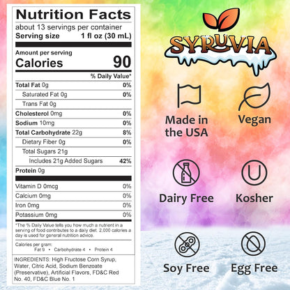 Syruvia Snow Cone Syrup for Backyard and Pool Deck, Ready-to-Pour Flavoring for Shaved Ice and Slushie Machines