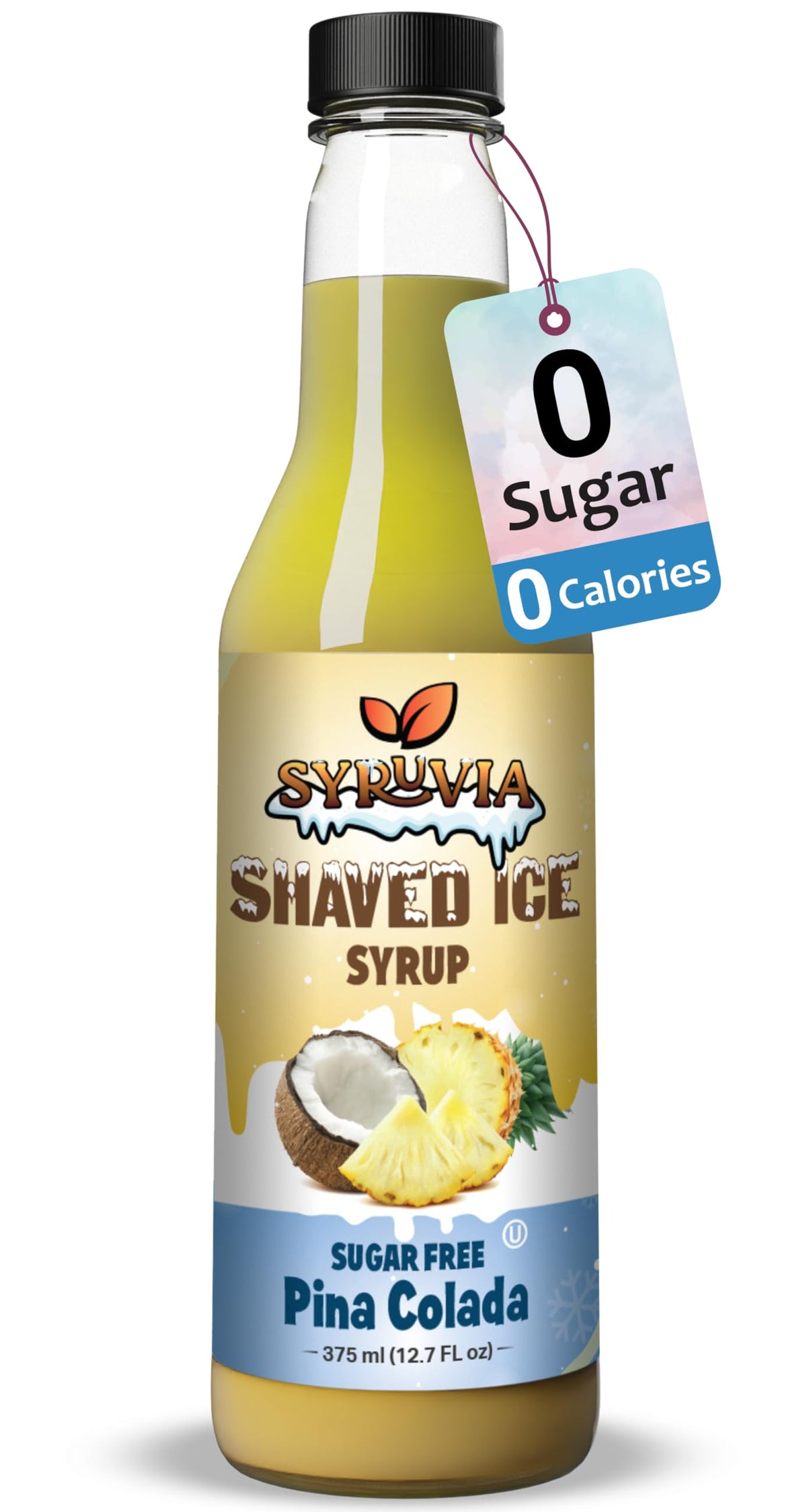 Syruvia Sugar-Free Snow Cone Syrup 12.7oz -0 Calorie Pina Colada Syrup For Shaved Ice, Snow Cones, Slushies, Italian Soda, Popsicles. Keto Friendly, Kosher, Dairy-Free.