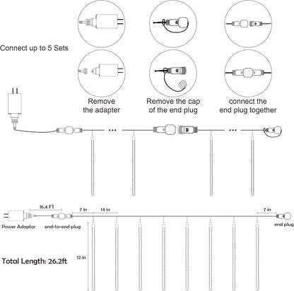 tail plug allows end-to-end linking of up to 5 sets powered by a single outlet
