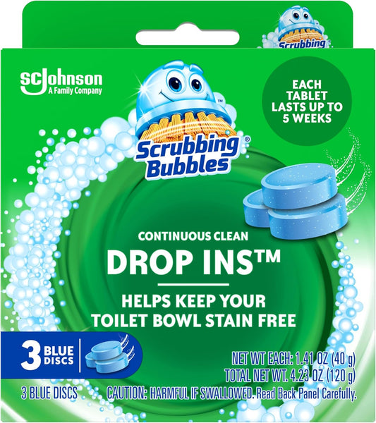 tank-drop tablet form factor — simply drop into toilet tank, no scrubbing needed