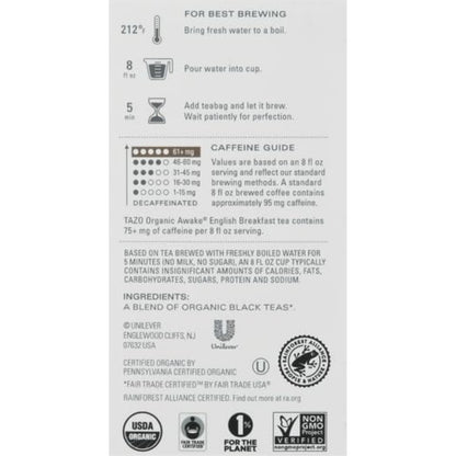 Tazo Organic Awake English Breakfast Black Tea – Simple English Breakfast Blend for Clutter-Free Pantries