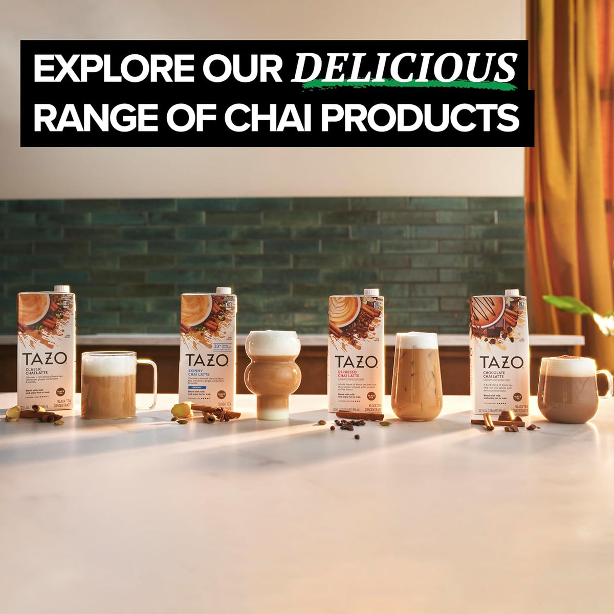 TAZO Organic Decaf Chai Latte Concentrate Gift Set for Tea Lovers, 32 oz Ready-to-Mix Spiced Black Tea Carton for Birthdays and Holidays