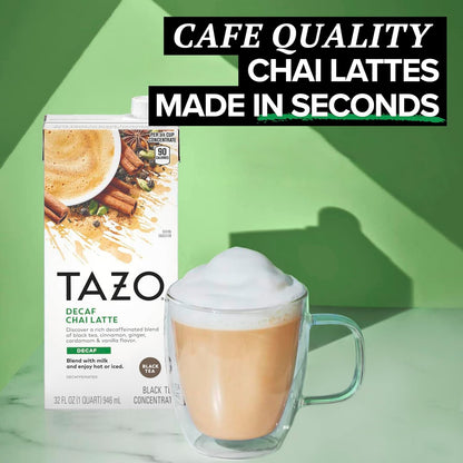 TAZO Organic Decaf Chai Latte Concentrate Gift Set for Tea Lovers, 32 oz Ready-to-Mix Spiced Black Tea Carton for Birthdays and Holidays