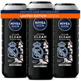NIVEA MEN Real Madrid Active Clean 3-in-1 Charcoal Body Wash – Post-Workout Wind-Down Ritual for Active Men