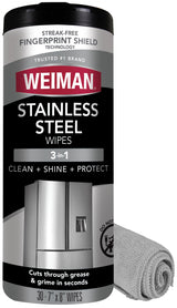 Weiman Stainless Steel Cleaner Wipes - Portable Cleaning for Patio Grills and Outdoor Kitchens, 30-Count Canister
