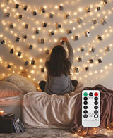 LiyuanQ Clip String Lights with Remote – Aesthetic Dorm Room Decor for College Students, 25.75 ft Warm White LED Lights for Photo Walls