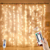 YEOLEH Curtain Fairy Lights – Cozy 7.9x5.9ft Warm White Wall Backdrop for Bedroom Aesthetic and Living Room Ambiance