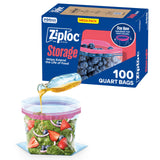 Ziploc Quart Food Storage Bags with Grip 'n Seal Technology for Busy Home Offices and Meal Prep Stations, Reusable Freezer and Pantry Organizer, 100 Count