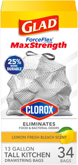 Glad ForceFlex MaxStrength 13 Gal Trash Bags — LeakGuard and RipGuard Bags That Prevent Messy Floor Spills in Family Kitchens, 90 Count