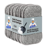MR.SIGA Dual-Sided Scrub Sponges for Family Kitchens, Non-Scratch Reusable Dishwashing Sponges 6 Pack