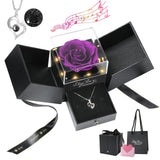Emibele Eternal Rose Box and Heart Pendant – Romantic Anniversary Gift for Wife, Pre-Wrapped Jewelry and Flower Set