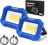 WORKPRO Rechargeable Work Light – Hands-Free Magnetic Floodlight for Car Repair and Garage Work, 2 Pack