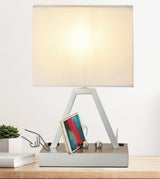 Briever Touch Control Bedside Lamp – Minimalist Nightstand Lamp in White Finish with USB Ports and Built-In Phone Stand