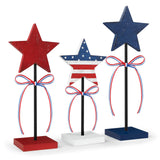 Hosely Minimalist Wooden Star Set – Understated Red White and Blue Decor for Uncluttered Shelves