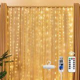 Brightown 300 LED Fairy Curtain Lights in Warm White, Birthday Gift for Her and Teen Girls, USB Hanging Curtain String with Remote for Bedroom Decor