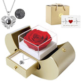 Crystalaxy Clean Line Rose – Understated Preserved Bloom and 100-Language I Love You Pendant for Intentional Gifting