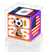 Soccer Cube Puzzle – Bedroom Shelf Decor for Football Fans, 3x3 Brain Teaser with Acrylic Display Case