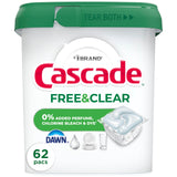 Cascade Free & Clear Dishwasher Pods – Family Kitchen Cleanup, No Chemical Residue on Kids Dishes 62ct