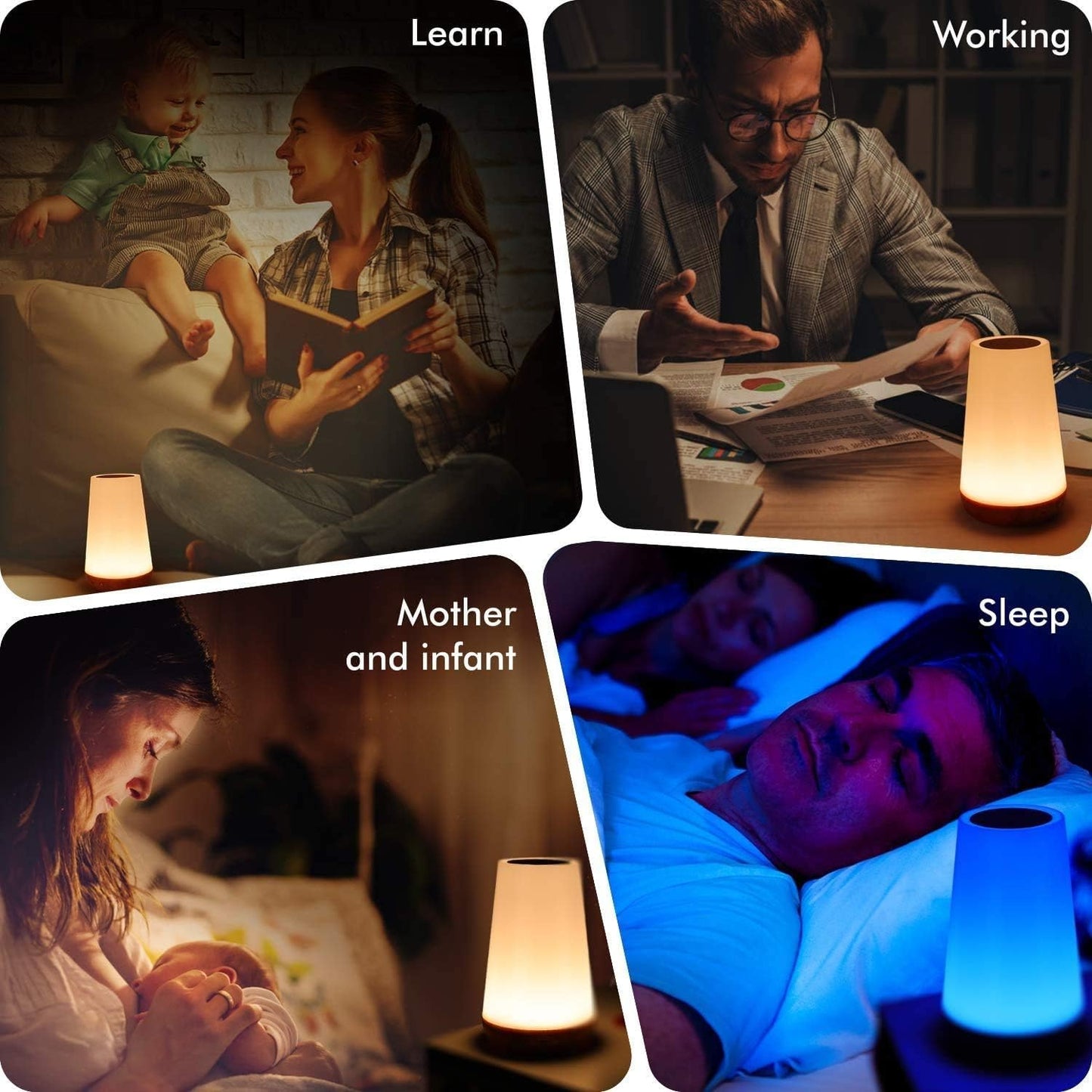 THAUSDAS Night Light for Kids Room – 360° Touch Control Bedside Lamp with 13 RGB Colors and 4 Brightness Levels for Nursery and Playroom
