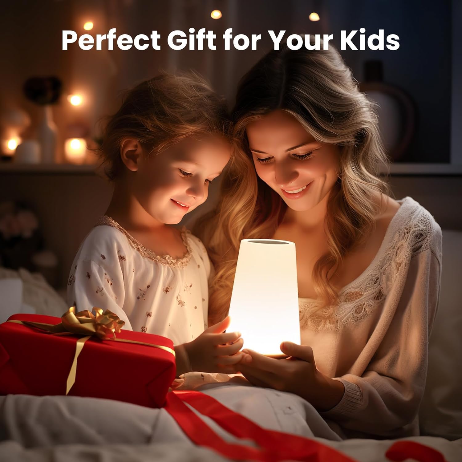 THAUSDAS Night Light for Kids Room – 360° Touch Control Bedside Lamp with 13 RGB Colors and 4 Brightness Levels for Nursery and Playroom