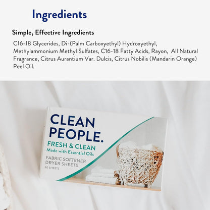 The Clean People Fabric Softener Sheets – Plastic-Free Dryer Sheets for an Intentional Eco Laundry Routine, 120 Pack