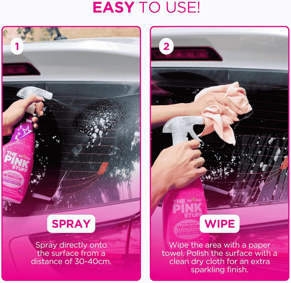 The Pink Stuff Glass Cleaner Spray with Rose Vinegar 750ml – Mindful Evening Routine for Relaxing Bathroom Spaces