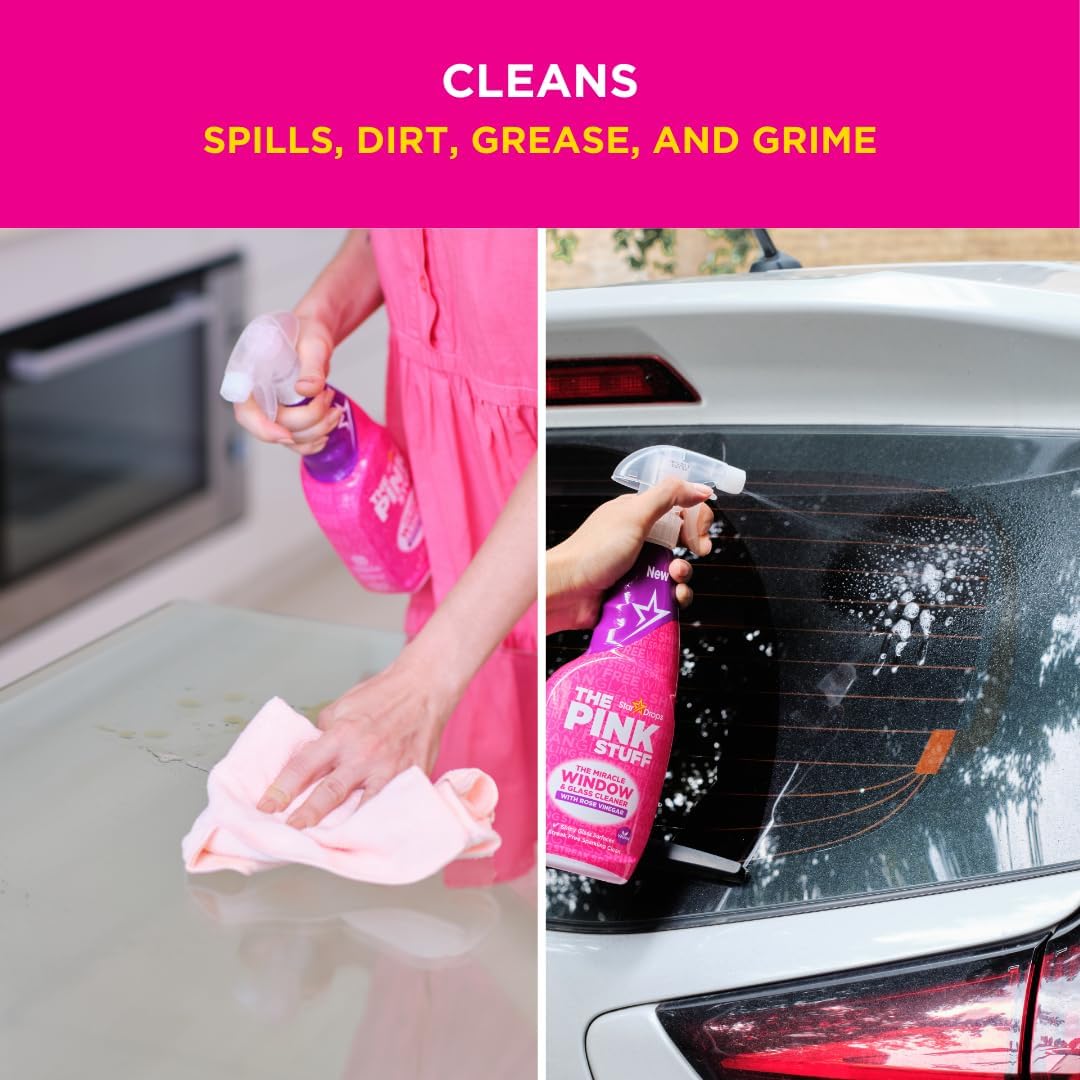 The Pink Stuff Glass Cleaner Spray with Rose Vinegar 750ml – Mindful Evening Routine for Relaxing Bathroom Spaces