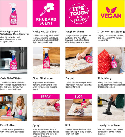 The Pink Stuff Miracle Foaming Carpet & Upholstery Stain Remover for Nursery Carpets, Color-Safe Baby-Friendly Spot Cleaner