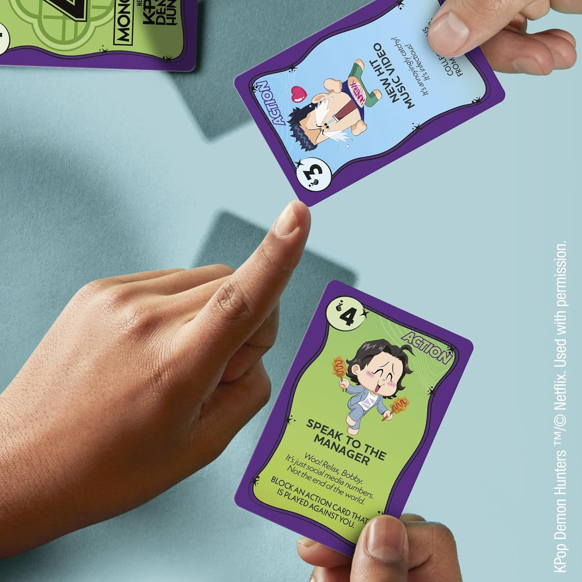 themed action cards referencing film moments (go viral, spicy challenge, deploy bobby)