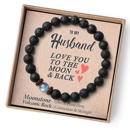 THEMEROL Minimalist Gemstone Bracelet for Men – Two-Stone Stretch Design in Neutral Volcanic and Moonstone Tones