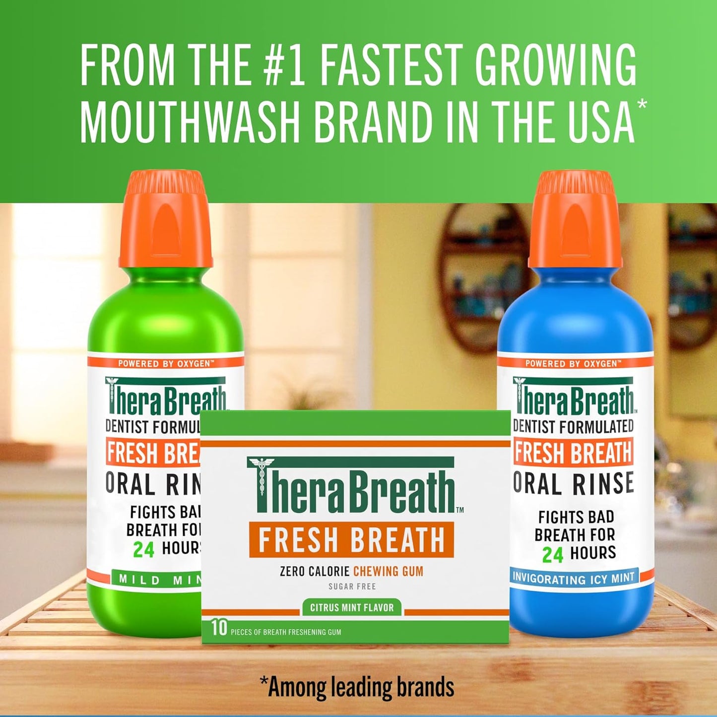TheraBreath Fresh Breath Chewing Gum with Zinc – Citrus Mint Focus Companion for Home Office and Back-to-Back Zoom Meetings