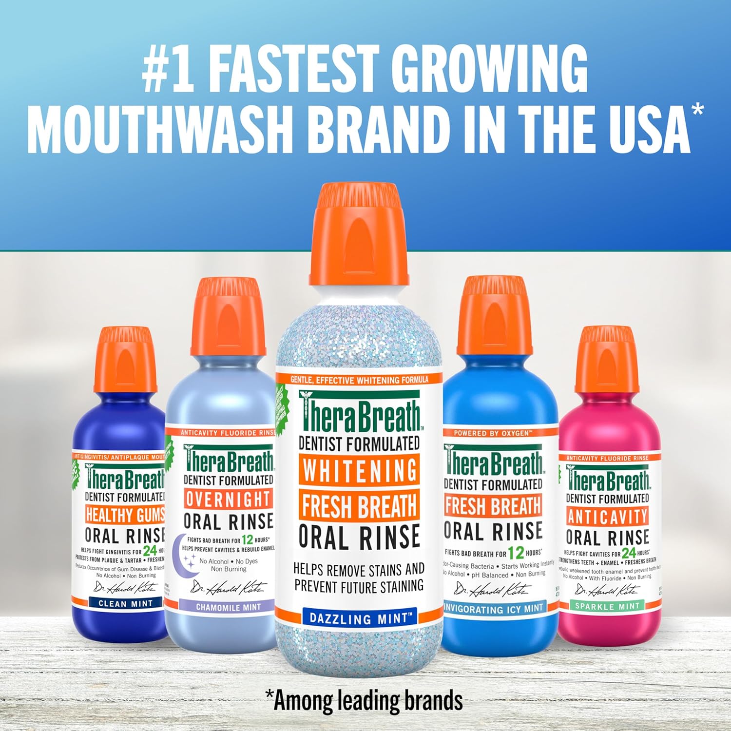 TheraBreath Whitening Mouthwash Dazzling Mint – Premium 1-Liter Whitening and Fresh Breath Ritual