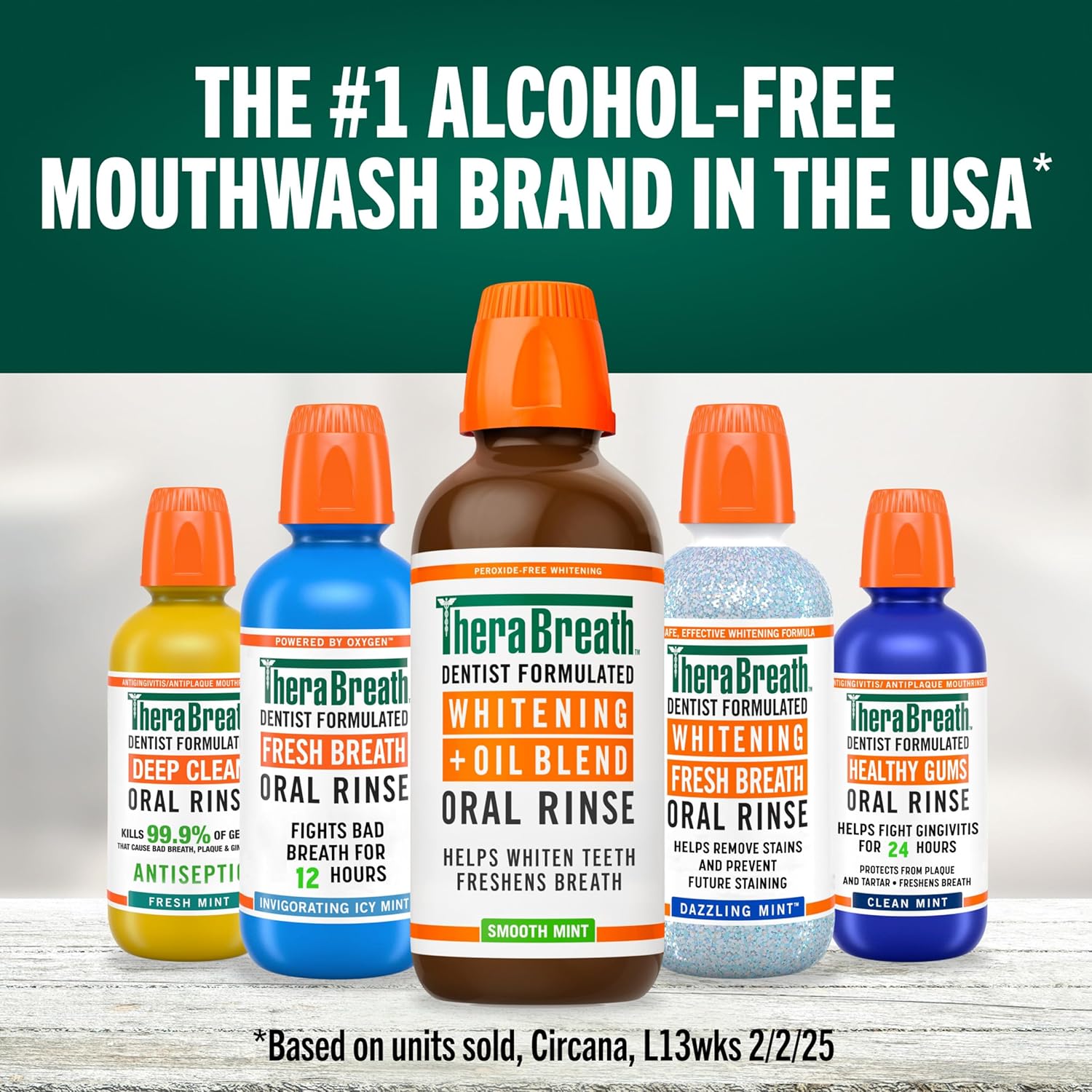 TheraBreath Whitening Oral Rinse – Streamlined Peroxide-Free Mouthwash for a Clean, Uncluttered Bathroom Counter, Smooth Mint 16 Fl Oz